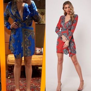 Missguided Blue Plunge Scarf Dress